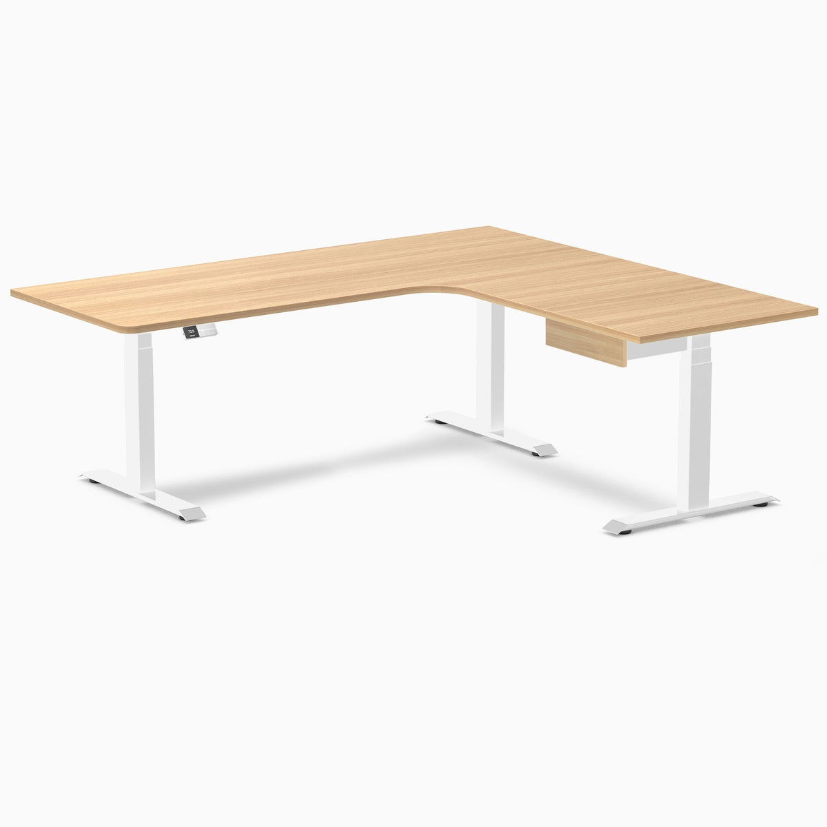 Desky L-Shape Melamine Standing Desk With Drawer 200cm - Right Return Sublime Teak Top and White Leg