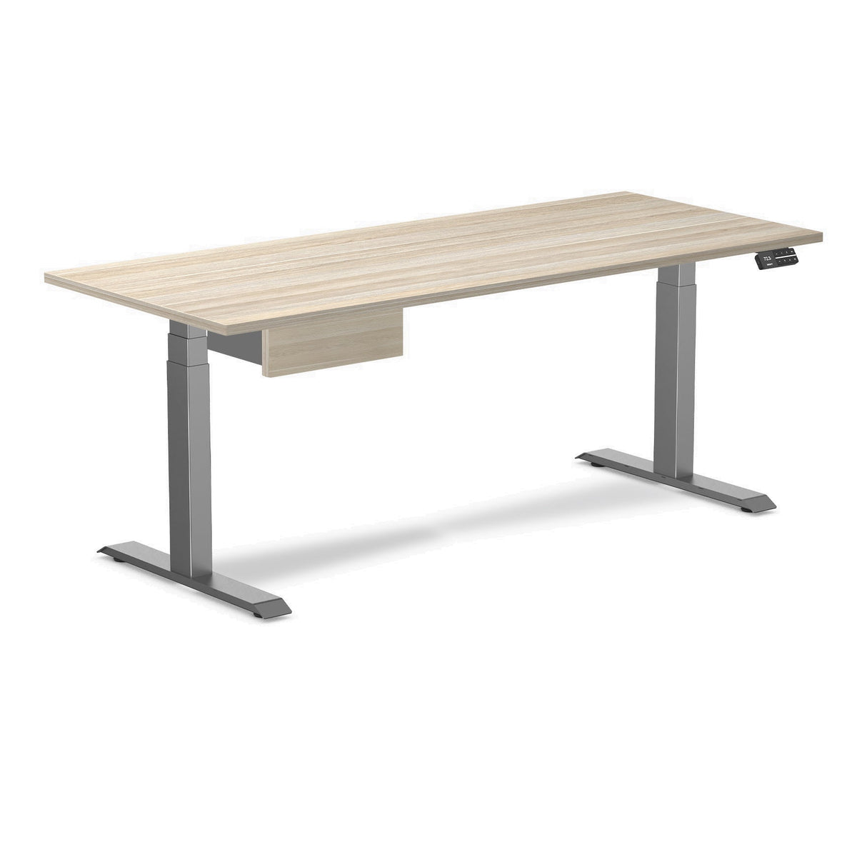 Desky Dual Melamine Standing Desk With Drawer 180cm Classic Oak Desktop and Space Grey Frame
