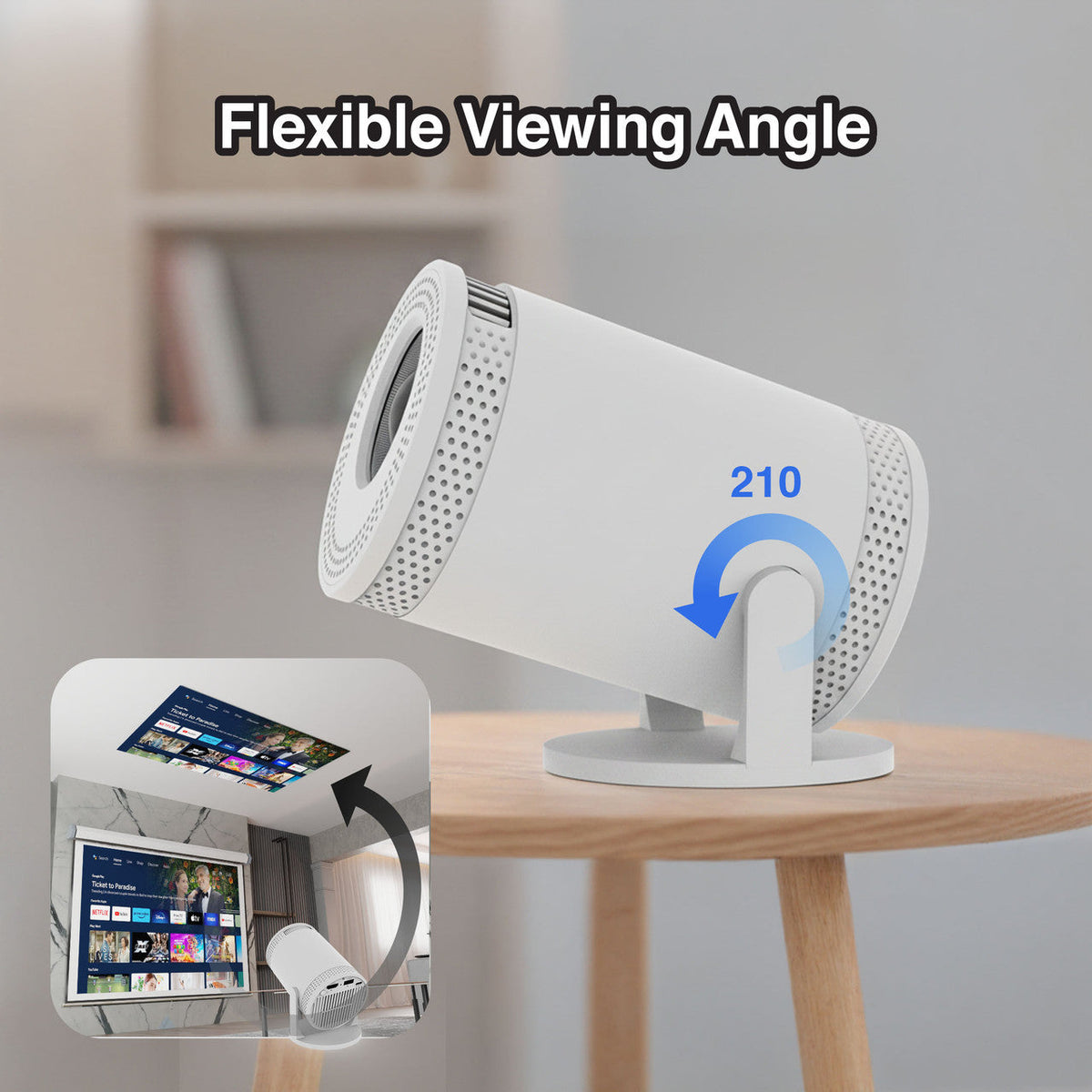 Laser Smart Portable Projector 720p with 100-inch Screen (White)