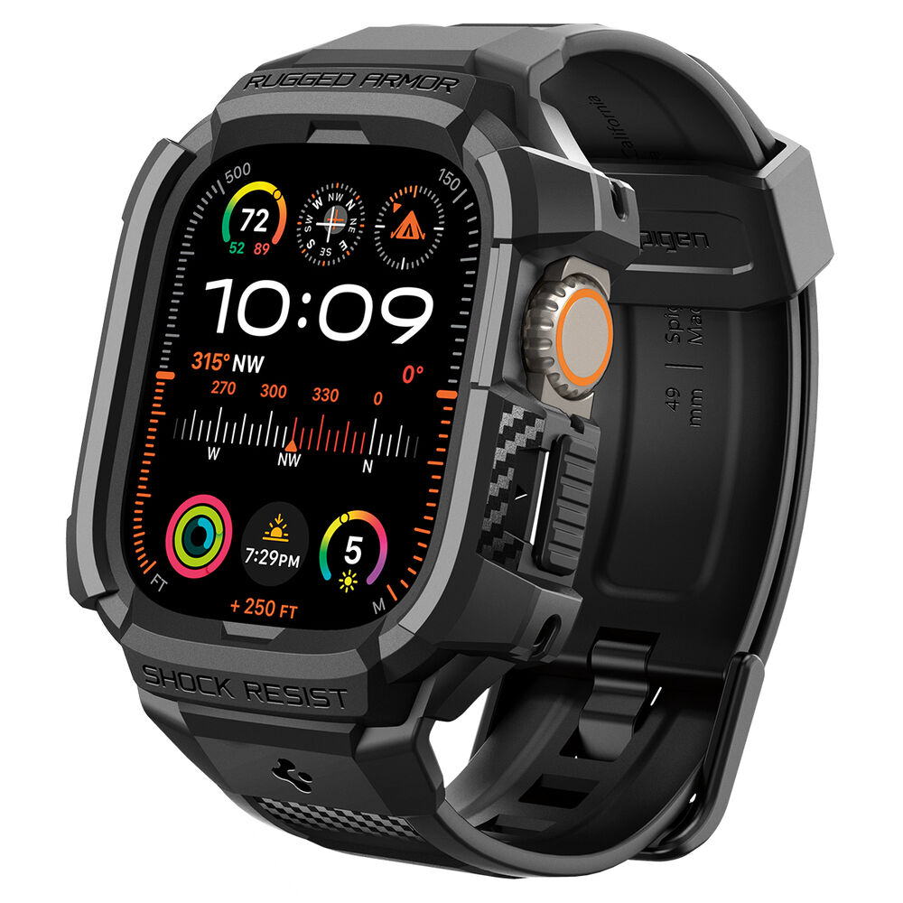Spigen Apple Watch Ultra 4/3/2/1 49mm Rugged Armor Pro Band Case with Screen Protector (Black)