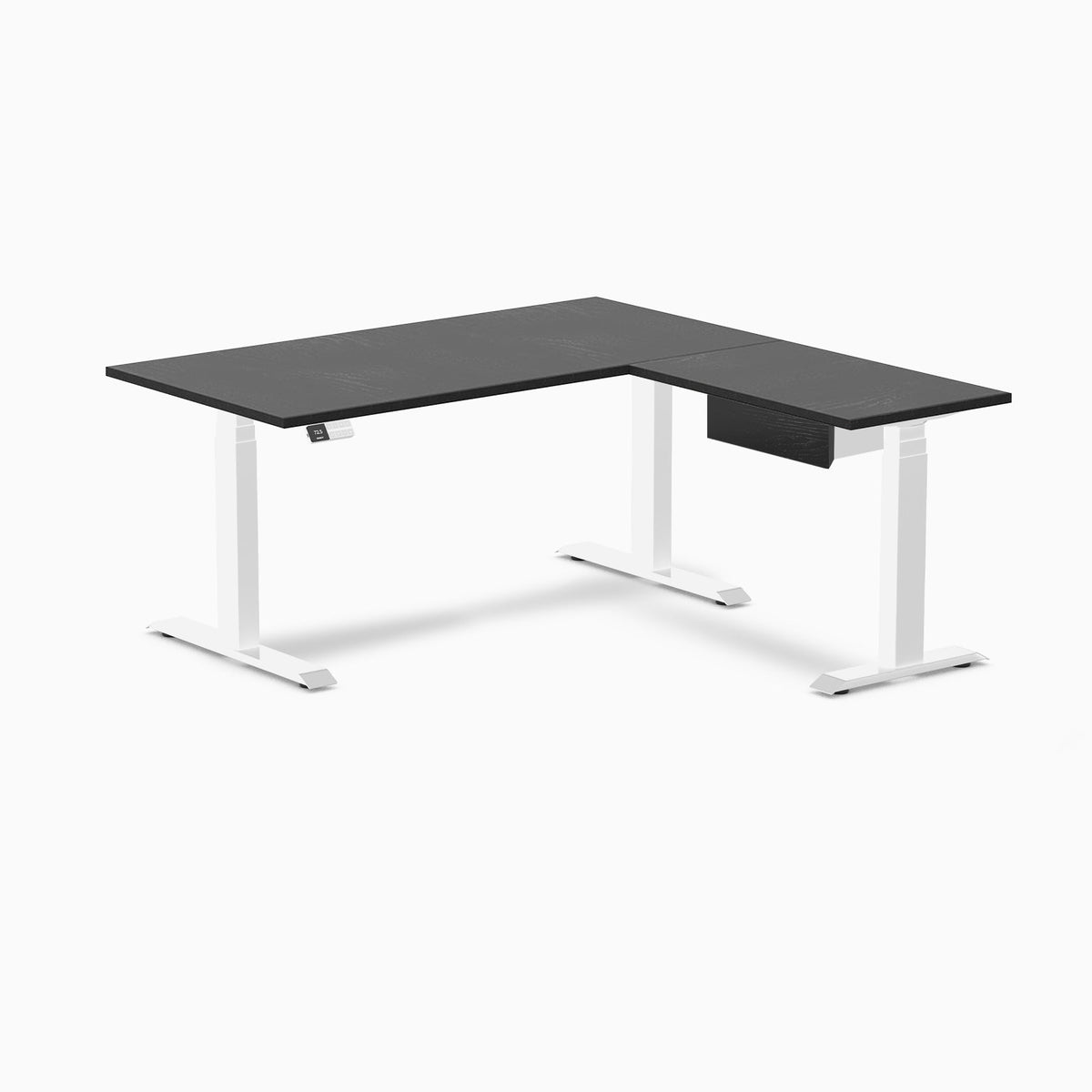 Desky Hardwood L-Shape Standing Desk With Drawer 150 x 155 cm Black Ash Top and White Leg
