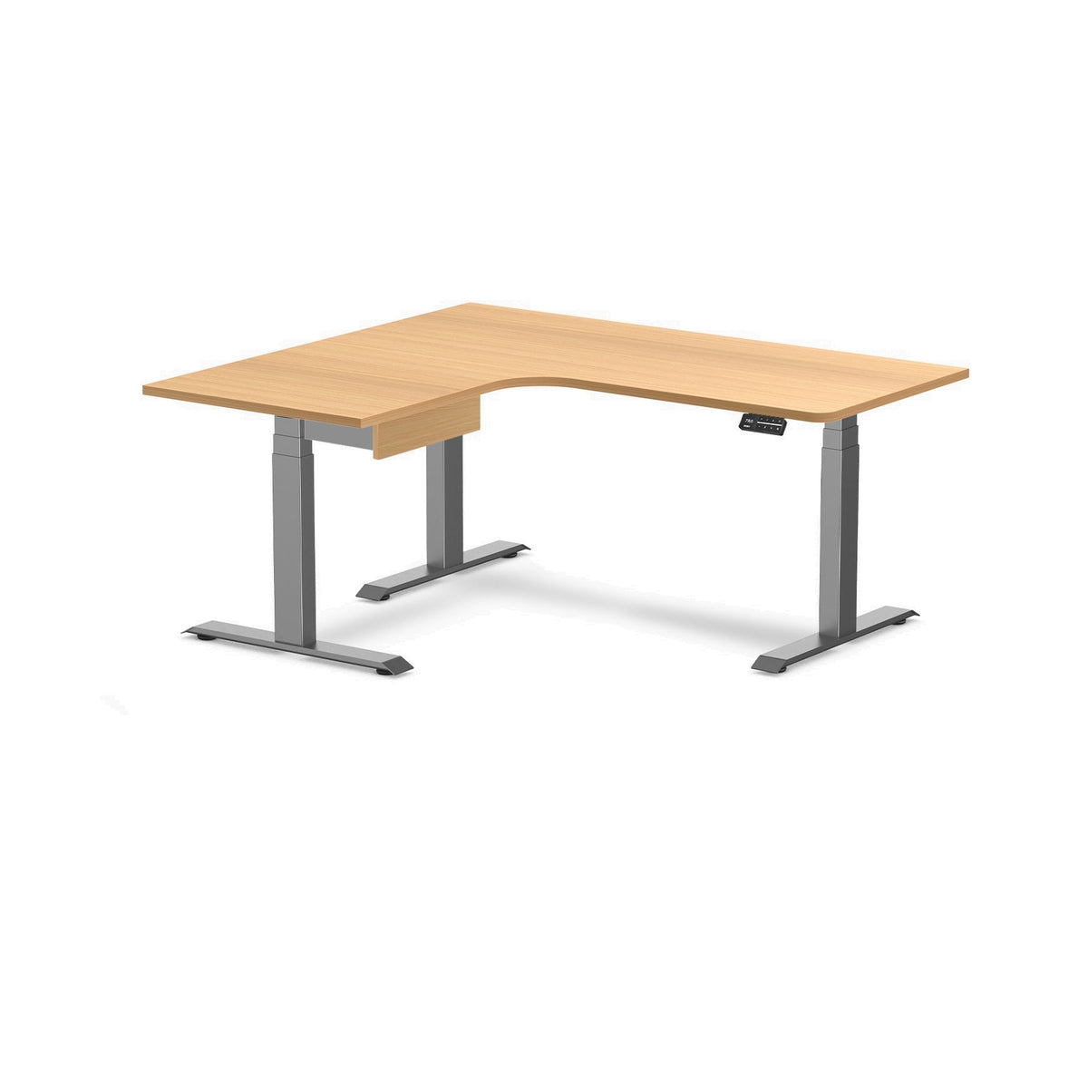 Desky L-Shape Melamine Standing Desk With Drawer 160cm - Left Return Select Beech Top and Space Grey Leg