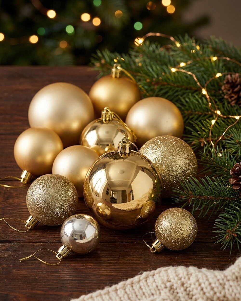 Dynamic Gold & Champagne Multi Texture Bauble Mega Pack 60x 40mm-70mm
