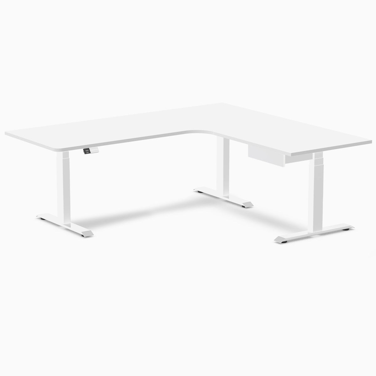 Desky L-Shape Melamine Standing Desk With Drawer 200cm - Right Return White Top and White Leg