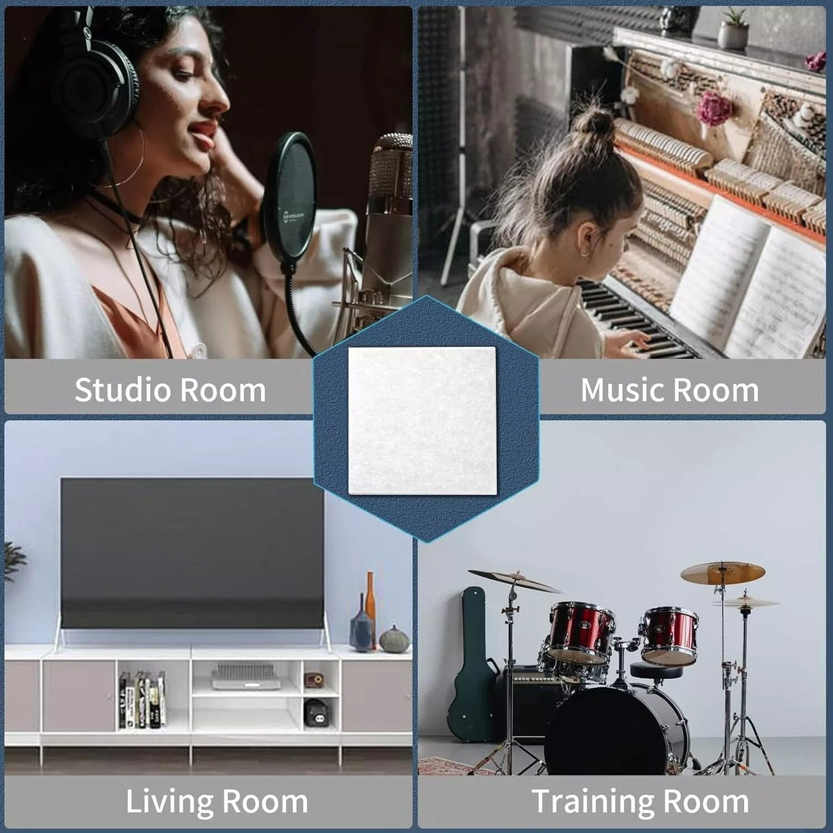 iDEER LIFE Acoustic Foam Panels Square (12) Light Grey