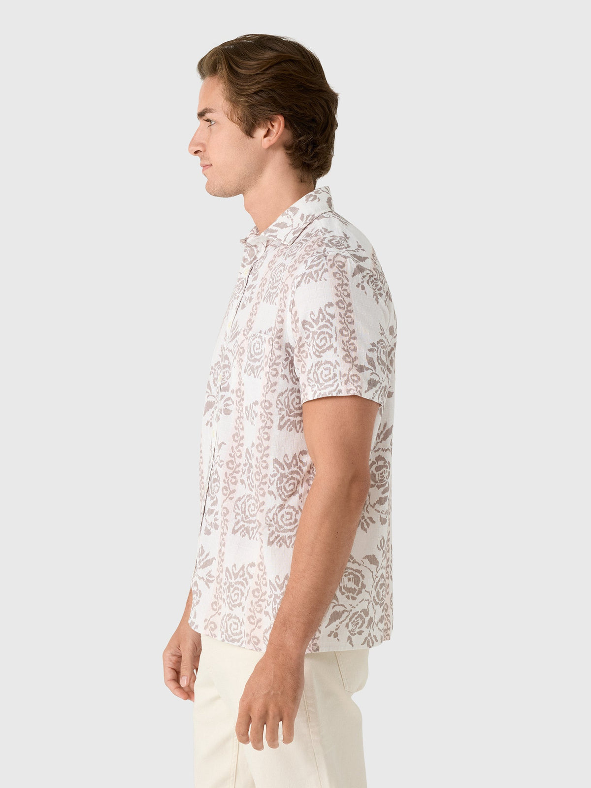 Billy Reid Men's Short Sleeve Textural Tropical Roses Treme Shirt
