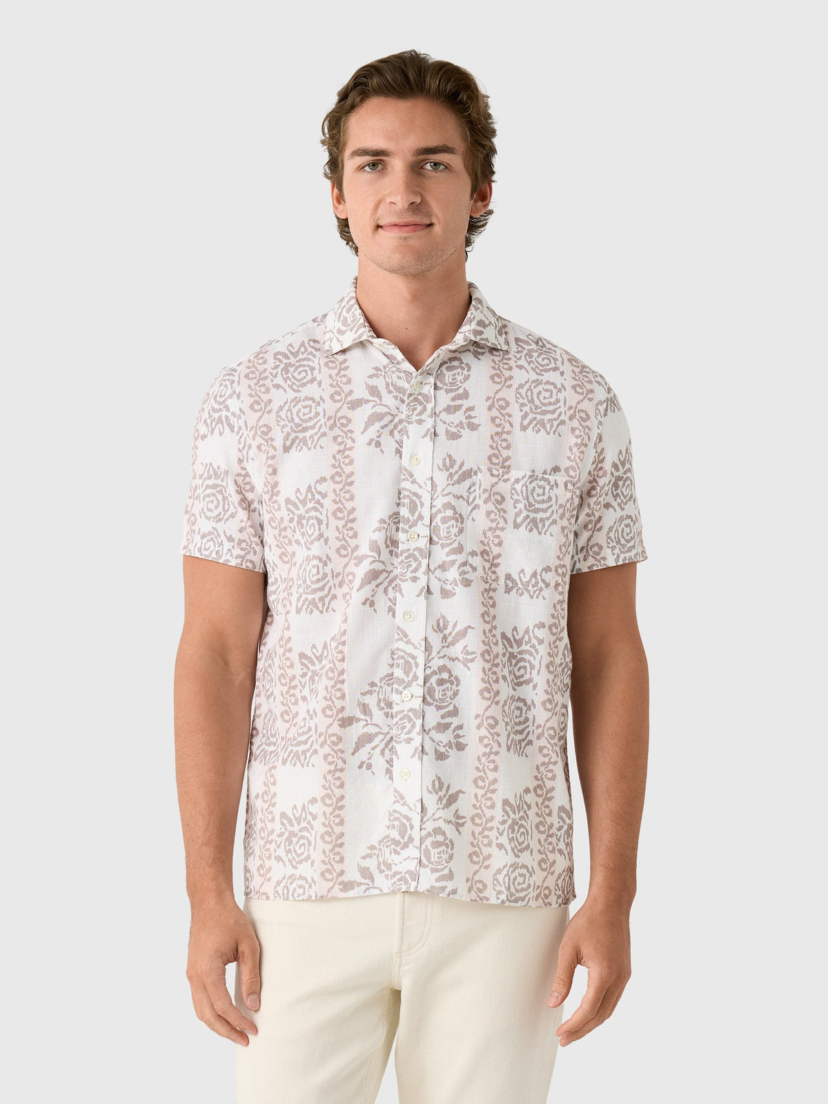 Billy Reid Men's Short Sleeve Textural Tropical Roses Treme Shirt