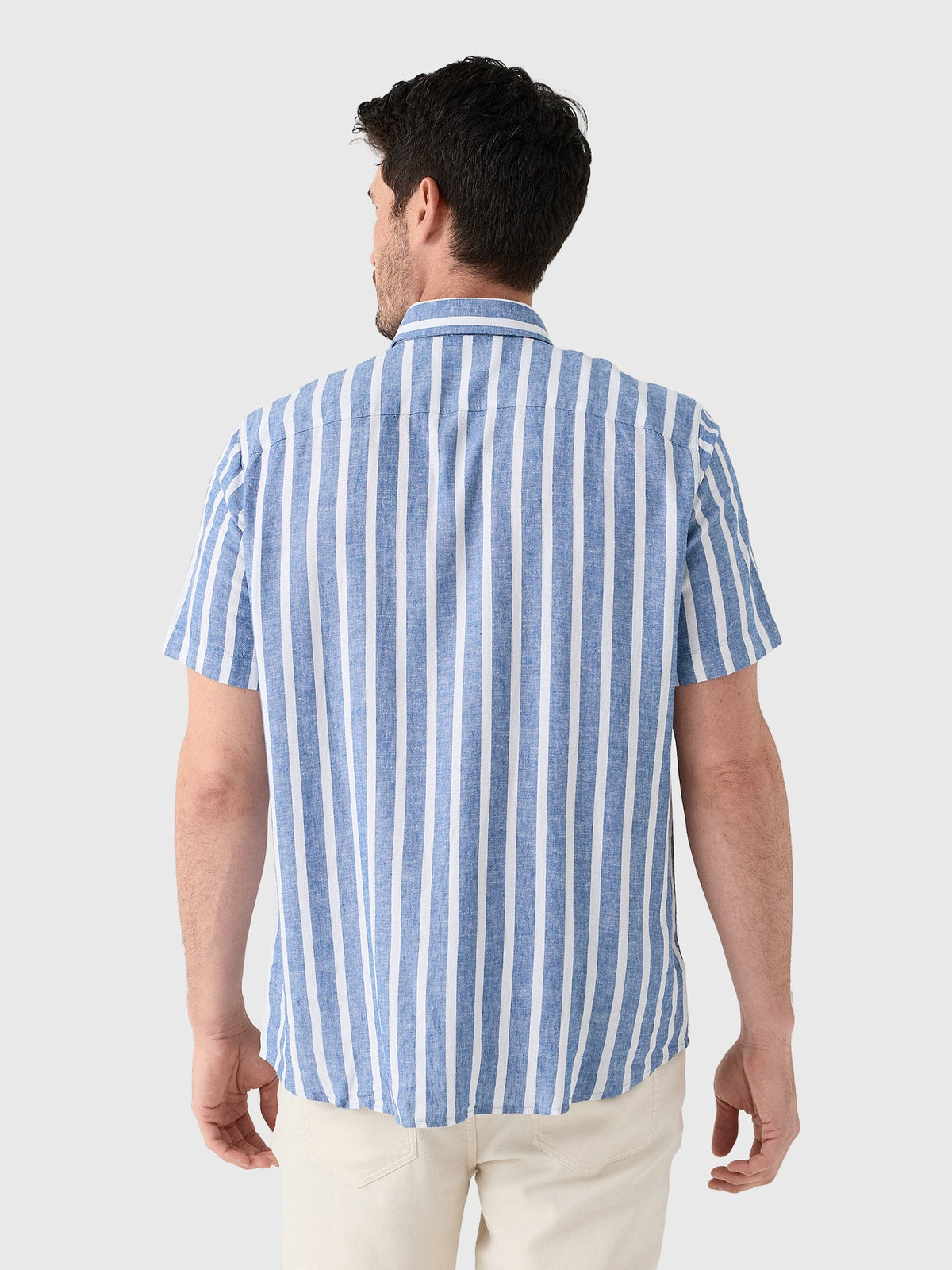 Southern Tide Men's Seamark Stripe Linen-Rayon Short Sleeve Sport Shirt