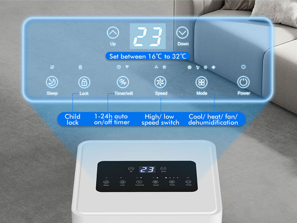 ALFORDSON Portable Air Conditioner 9000BTU Dehumidifier Fan WiFi Remote (White)