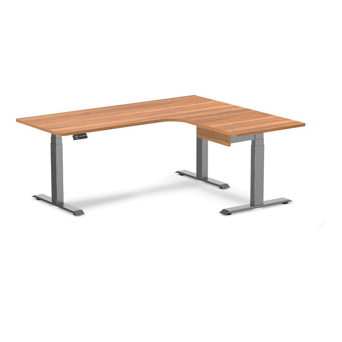 Desky L-Shape Melamine Standing Desk With Drawer 180cm - Right Return Prime Oak Top and Space Grey Leg