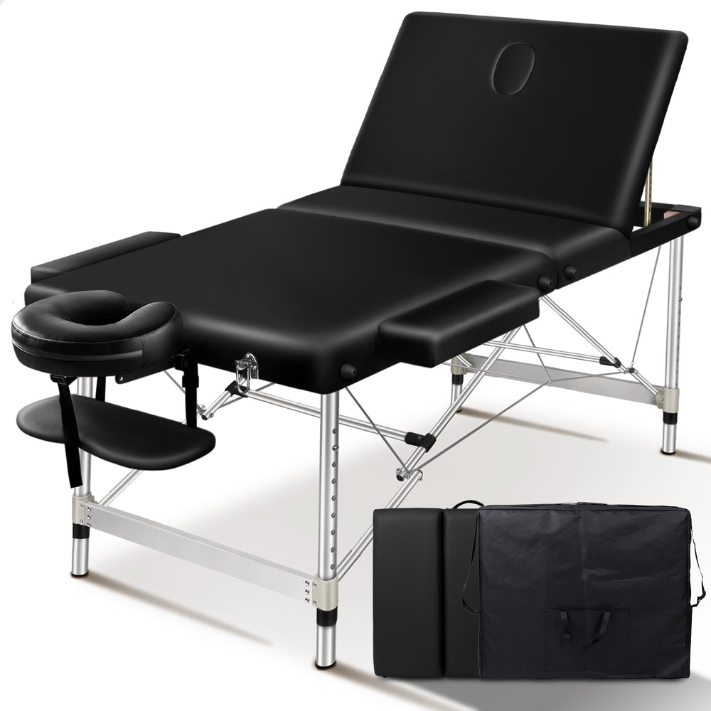 ALFORDSON Massage Table 3 Fold 85cm Portable (Black)