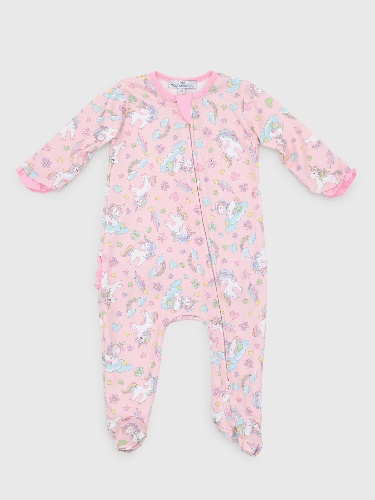Magnolia Baby Baby Girls' Enchanted Unicorns Ruffle Zip Footie