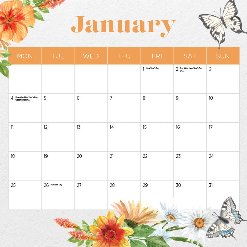 Butterflies Calendar 2027