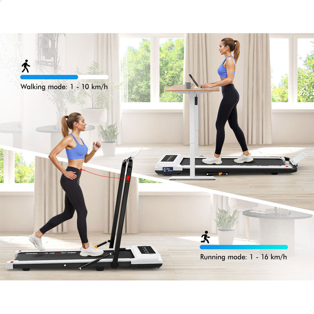 BLACK LORD Treadmill 2 IN 1 Electric Walking Pad Hydraulic Foldable 40cm Belt (White)