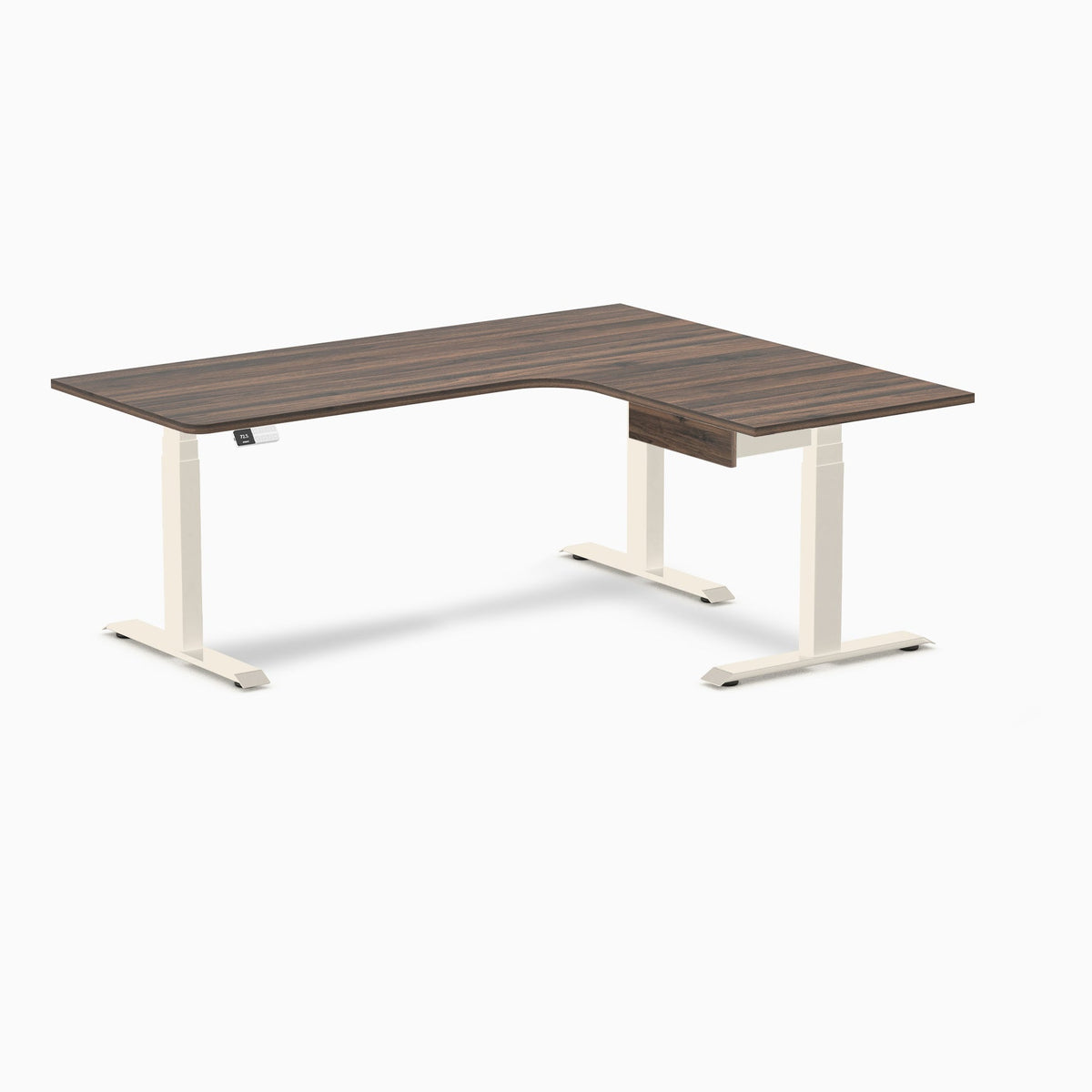Desky L-Shape Melamine Standing Desk With Drawer 180cm - Right Return Jarrah Legno Top and Wheat Leg