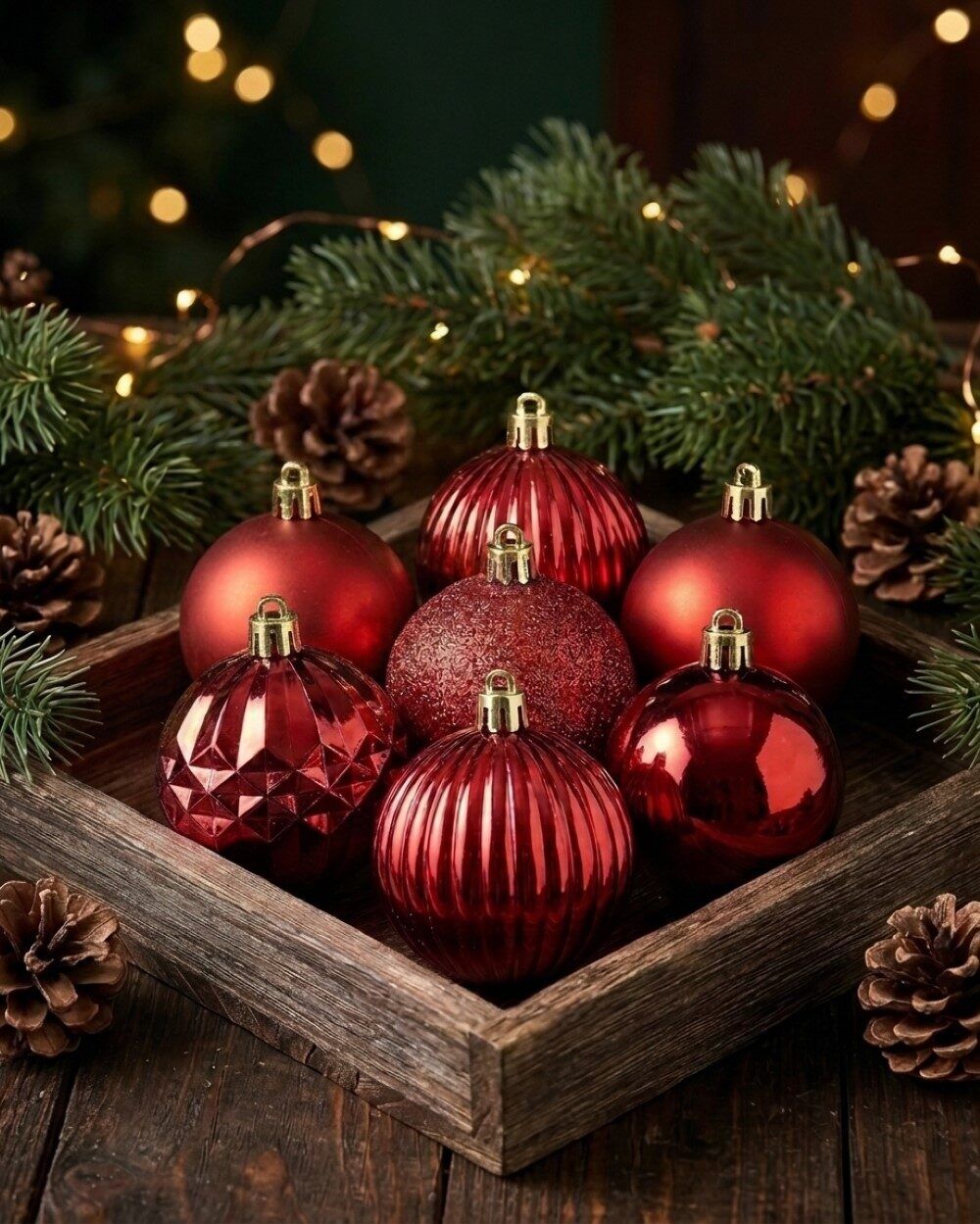 35x Red Shiny Matte Glitter & Pearl Essential Baubles | 60mmRed