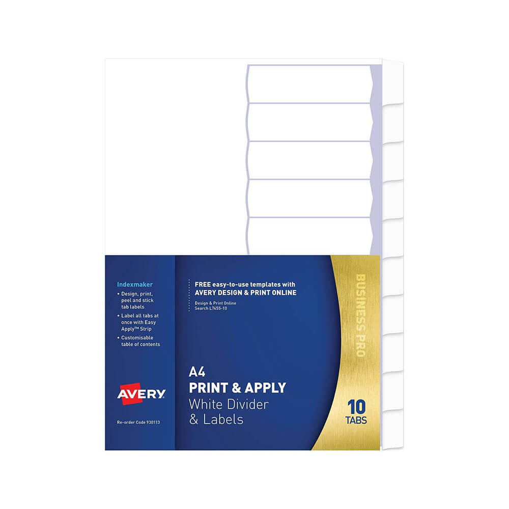 Avery Indexmaker Dividers Punched A4 - 10 Tab