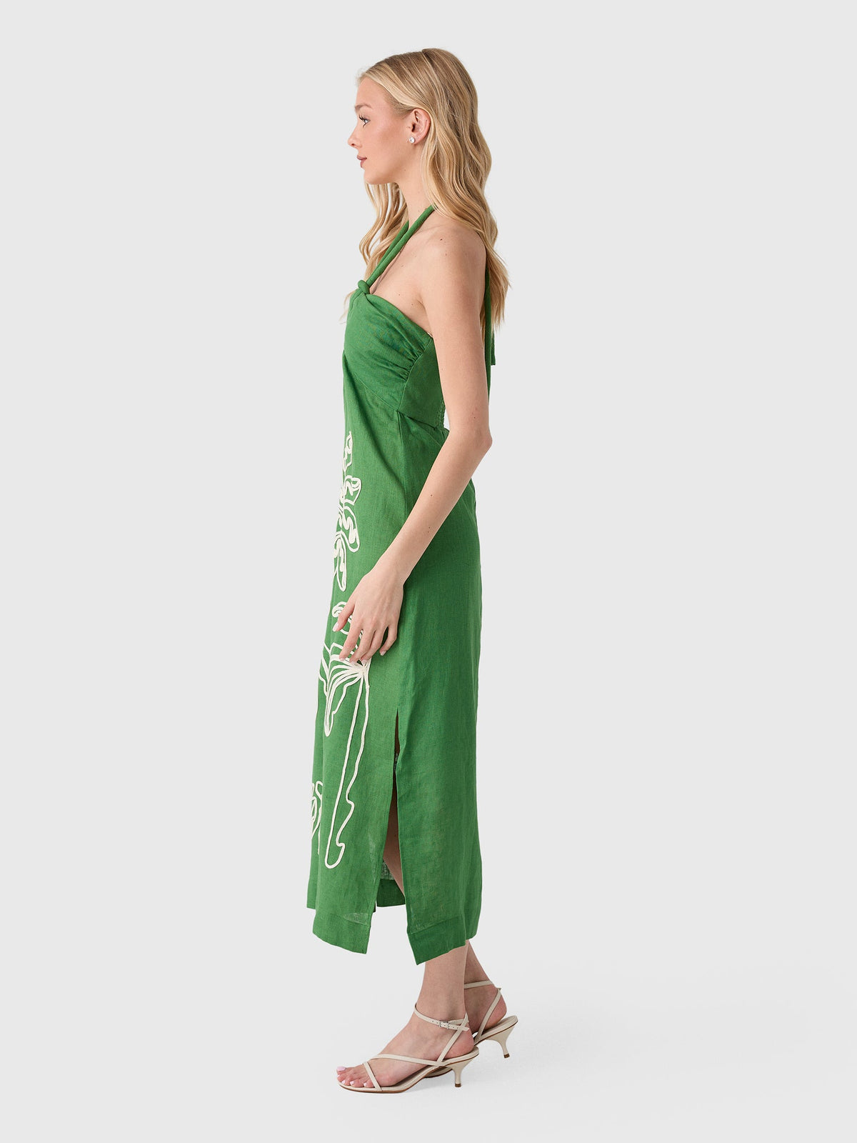 Farm Rio Women's Palm Tree Embroidery Sleeveless Midi Dress