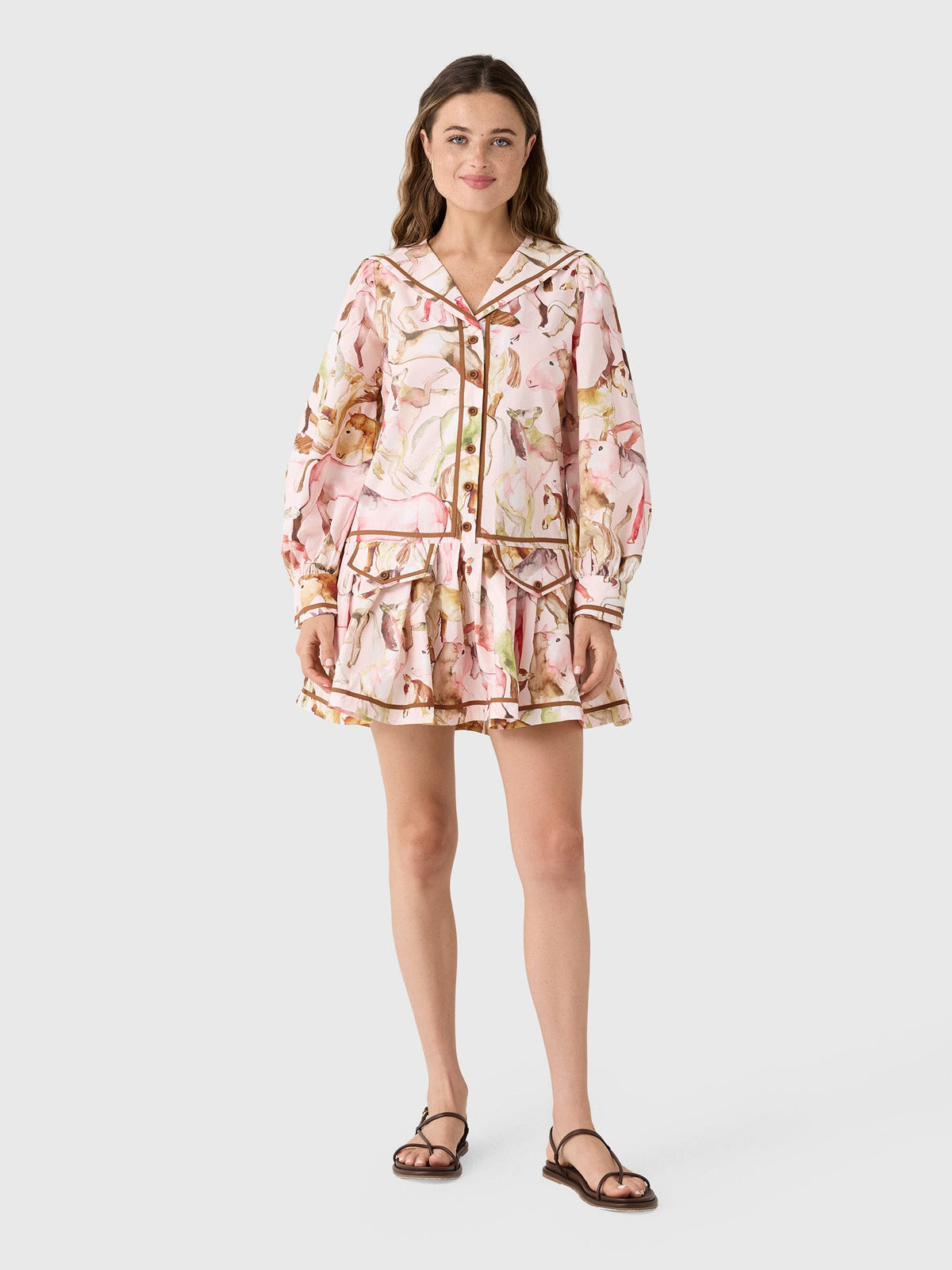 Farm Rio Women's Equestrian Long Sleeve Mini Dress