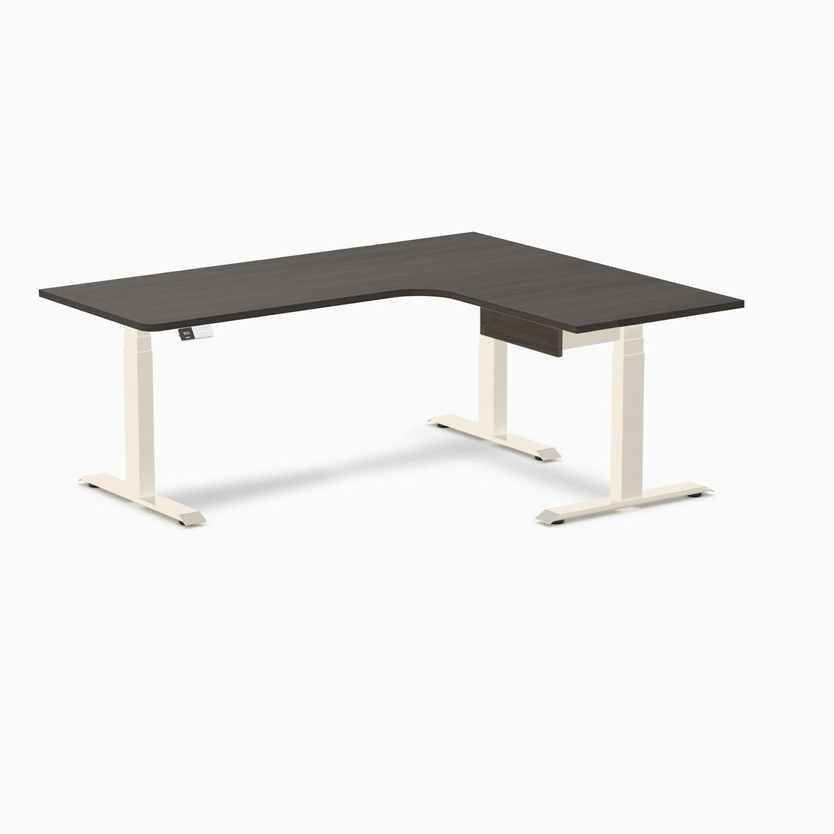 Desky L-Shape Melamine Standing Desk With Drawer 180cm - Right Return Burnished Wood Top and Wheat Leg