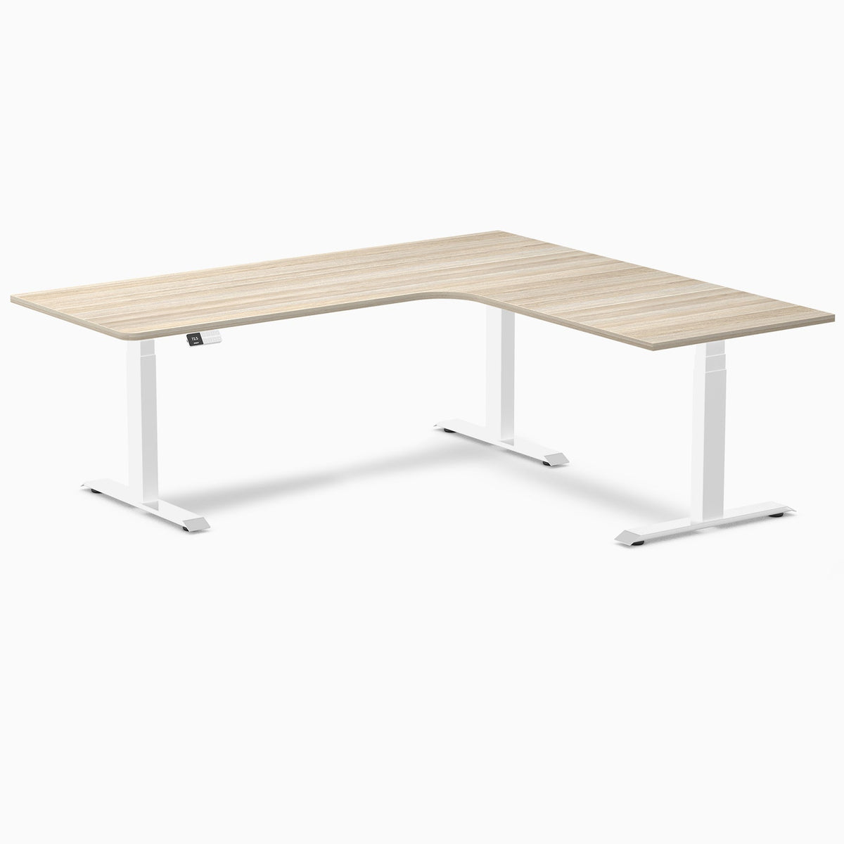 Desky L-Shape Melamine Sit Stand Desk 200cm - Right Return Classic Oak Top and White Leg