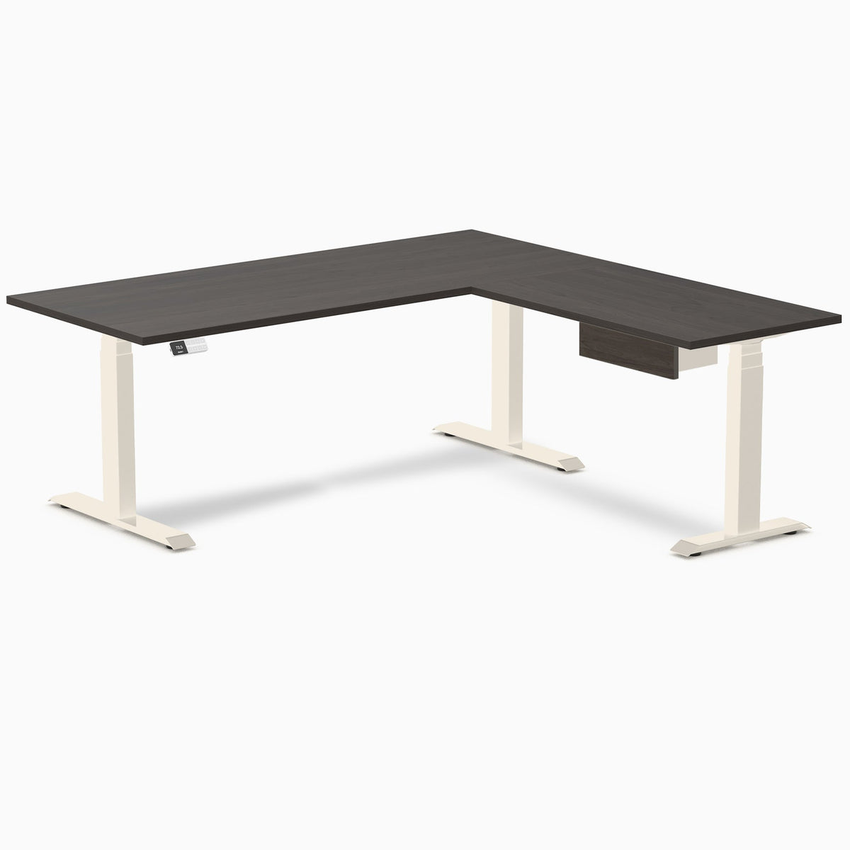 Desky Eco L-Shape Melamine Standing Desk With Drawer 180 x 175 cm Burnished Wood Top and Wheat Leg