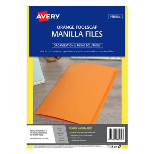 Avery Manilla Folder Foolscap (20pk) - Orange