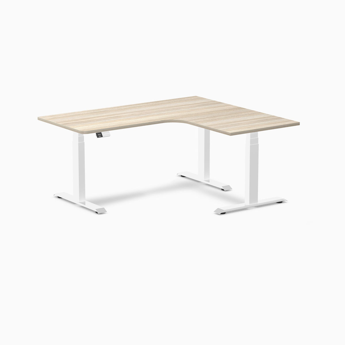 Desky L-Shape Melamine Sit Stand Desk 160cm - Right Return Classic Oak Top and White Leg