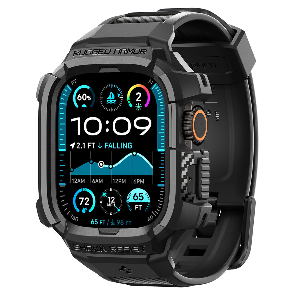 Spigen Apple Watch Ultra 4/3/2/1 49mm Rugged Armor Pro Band Case with Screen Protector (Black)