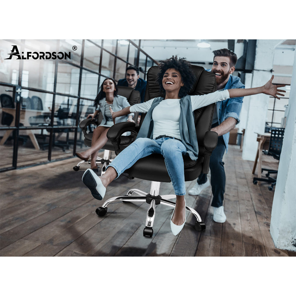 ALFORDSON Office Chair Executive Computer Recliner Seat PU Leather (Black)