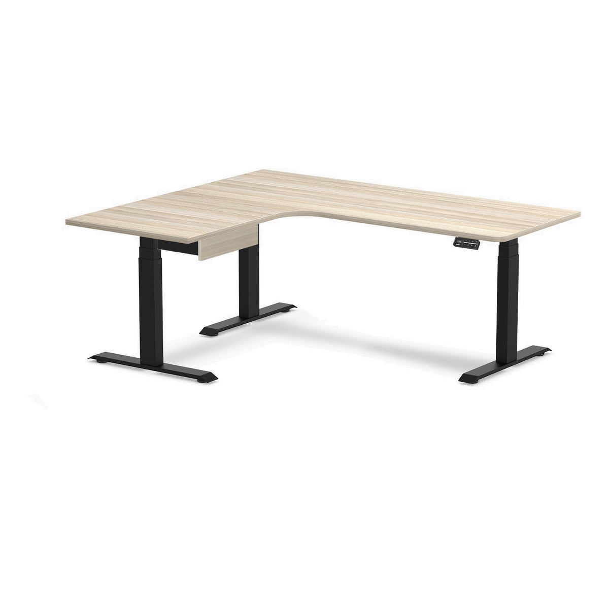 Desky L-Shape Melamine Standing Desk With Drawer 180cm - Left Return Classic Oak Top and Matte Black Leg