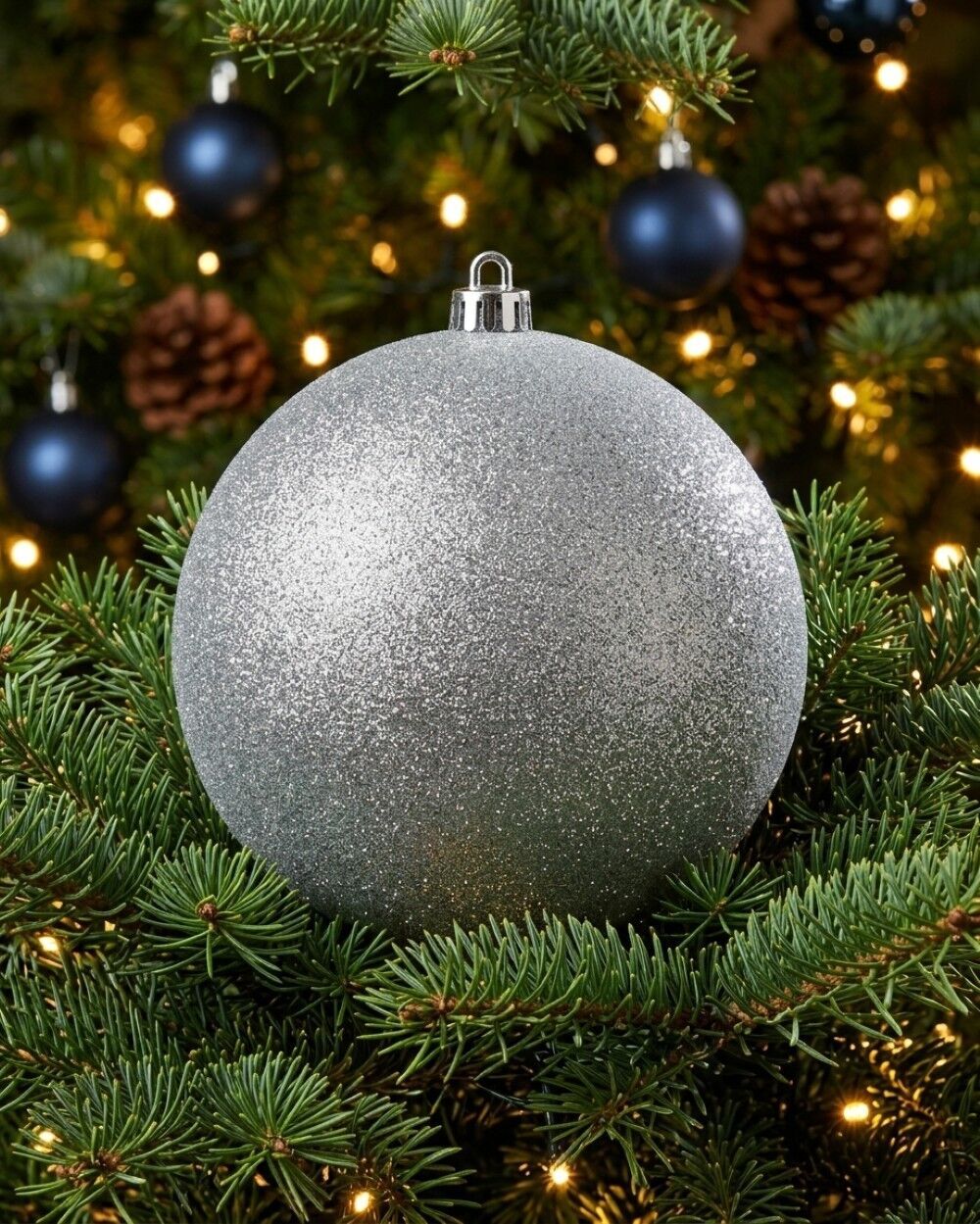 Majestic Silver Glitter Large Display Bauble | 20cmSilver
