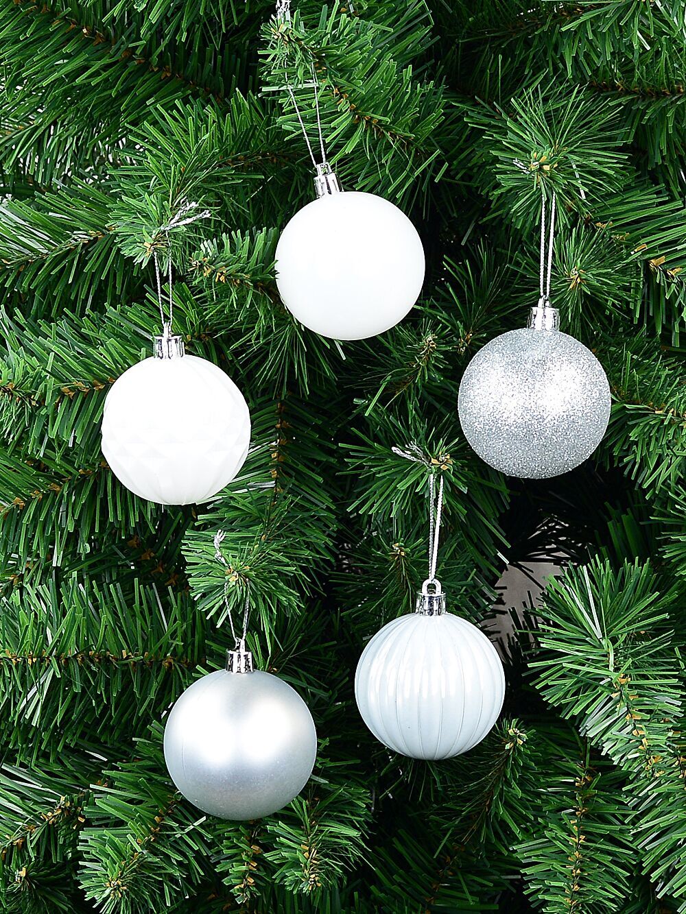 35x Lustrous Silver & Matte White Mixed Essential Baubles | 60mmSilver & White