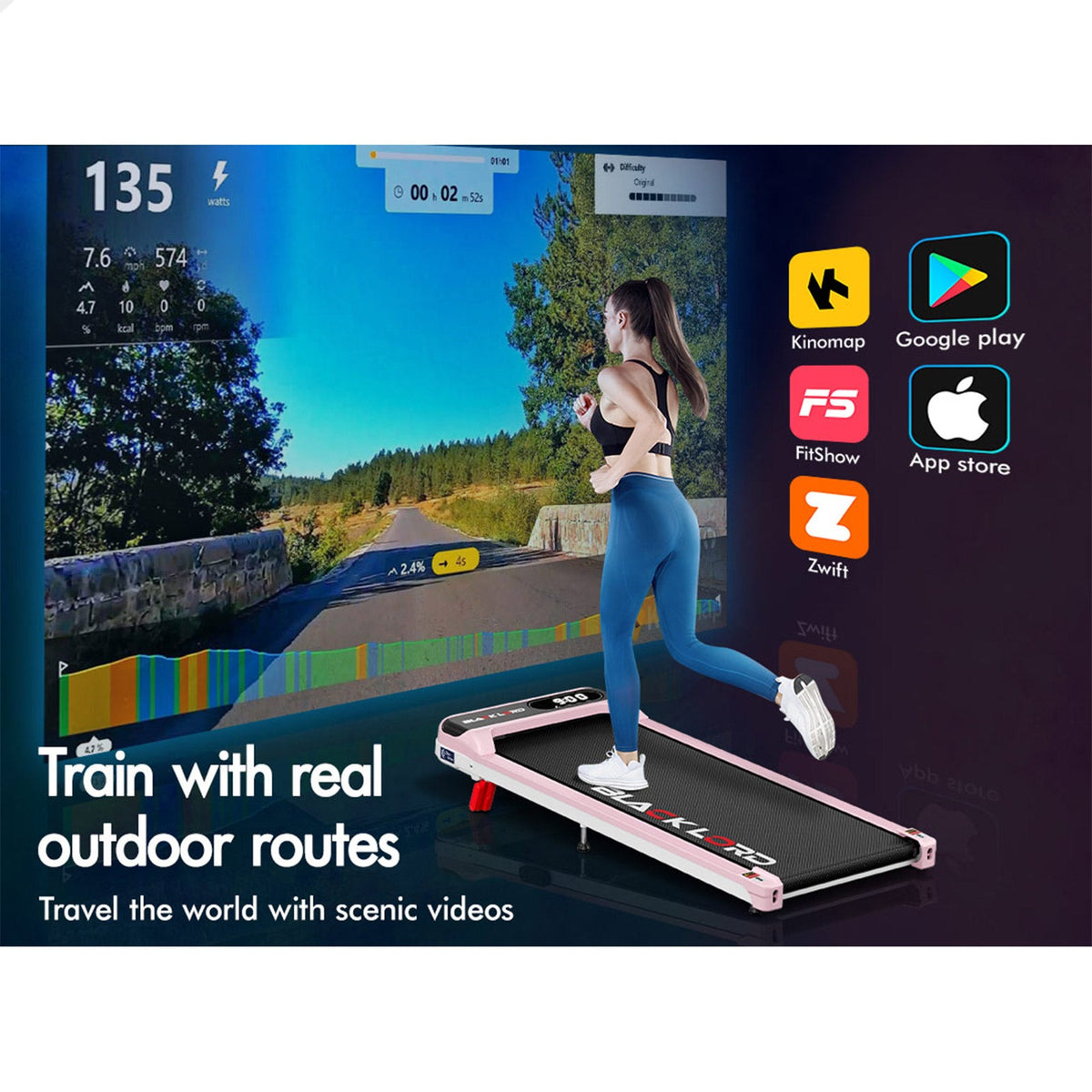 BLACK LORD Treadmill Electric Walking Pad Incline Home Gym Remote Control (Pink)