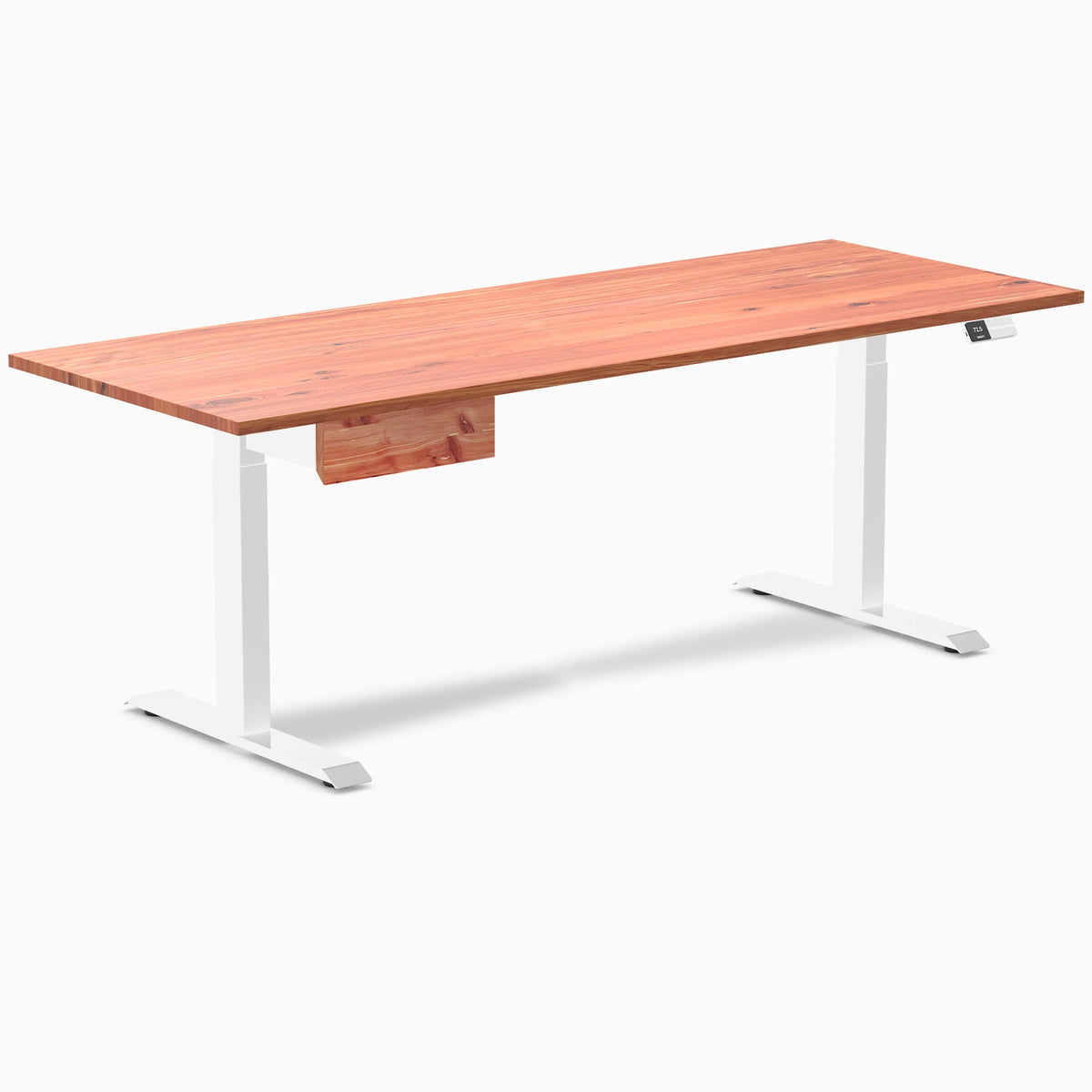 Desky Dual Softwood Standing Desk With Drawer 200cm Red Cedar Desktop and White Frame