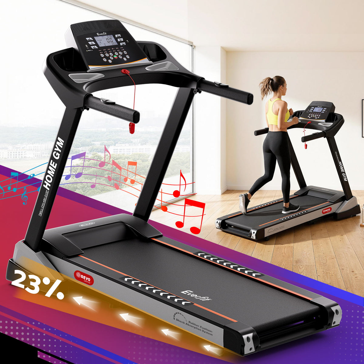 Everfit Treadmill Electric Auto Incline Spring Home Gym Fitness Exercise 480mm