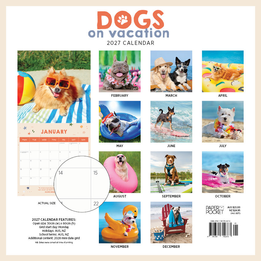 Dogs on Vacation Calendar 2027