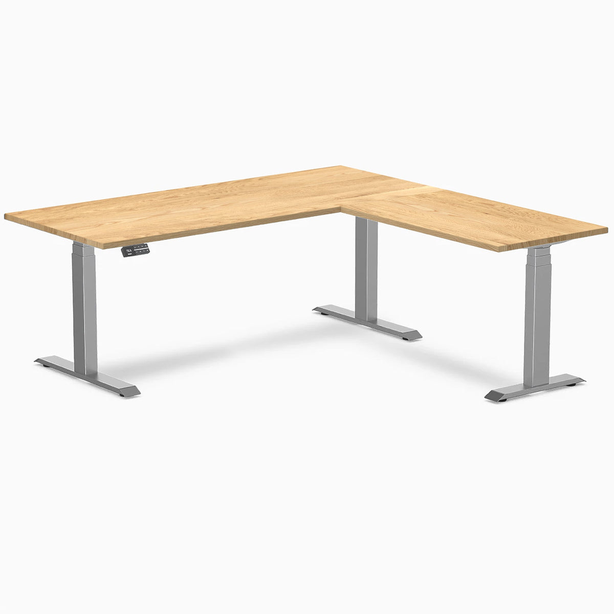 Desky Hardwood L-Shape Sit Stand Desk 180x175cm White Oak and Space Grey Leg