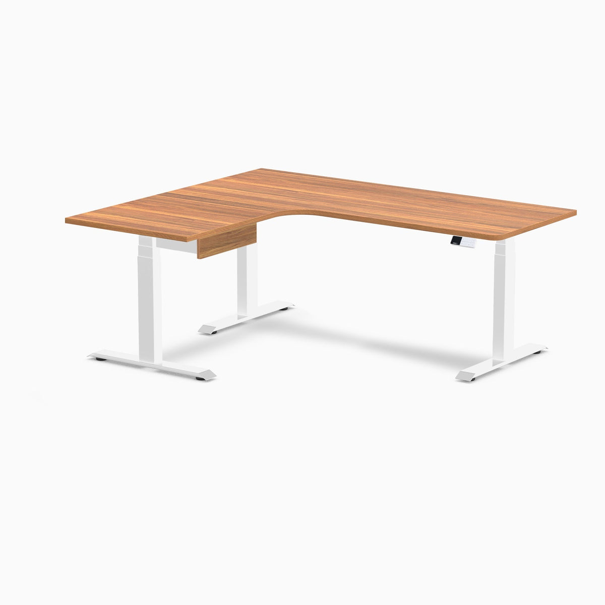 Desky L-Shape Melamine Standing Desk With Drawer 180cm - Left Return Prime Oak Top and White Leg