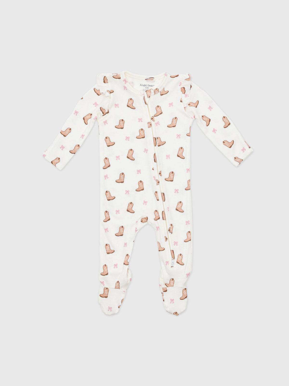 Angel Dear Baby Girls' Mini Cowgirl Boots 2-Way Zipper Ruffle Sleeve Footie