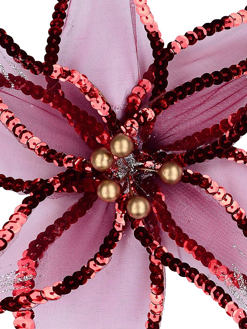 Red Organza Poinsettia With Sequins Christmas Tree Clip Pick | 25cmRed with Silver & Rose Gold