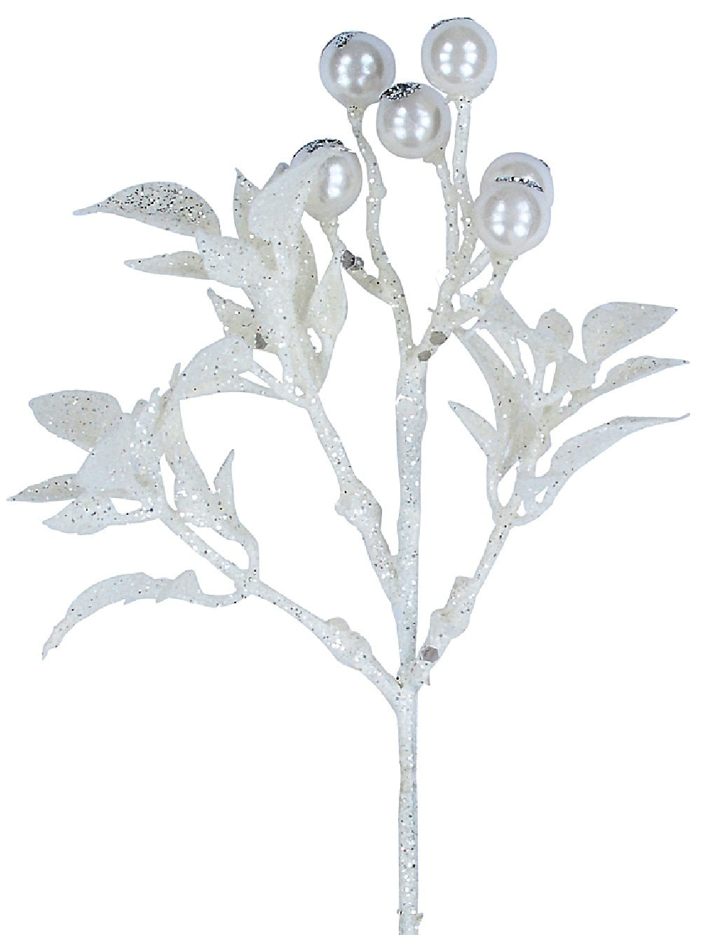 White Berries & Foliage Spray With Silver Glitter Christmas Clip Pick | 19cmWhite with Silver