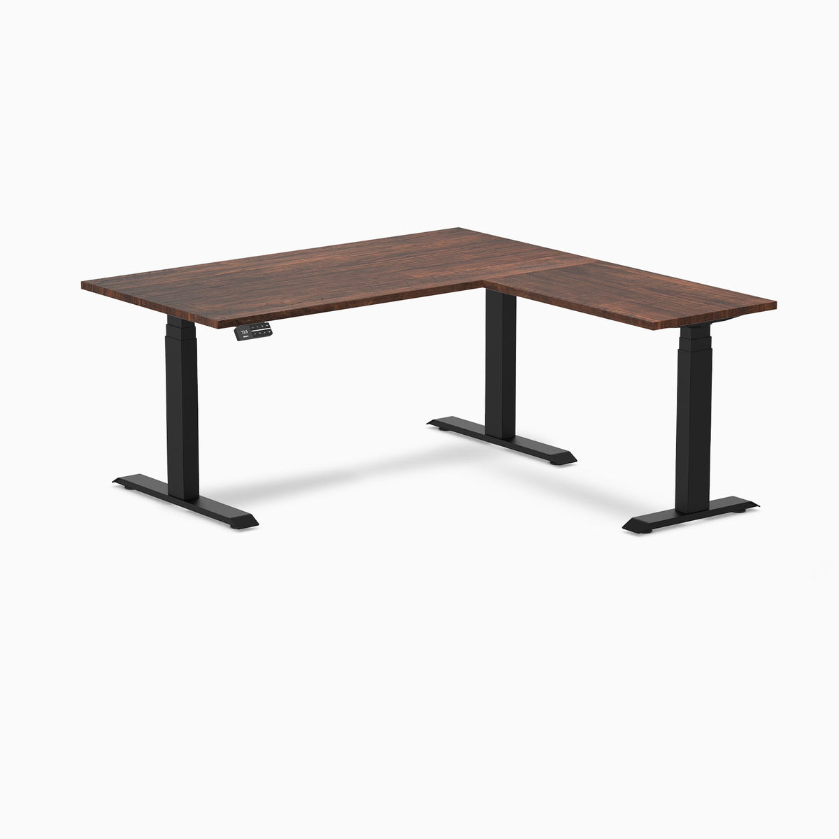 Desky Bamboo L-Shape Sit Stand Desk 150x155cm (American Rustic Pine Top/Matte Black Leg)