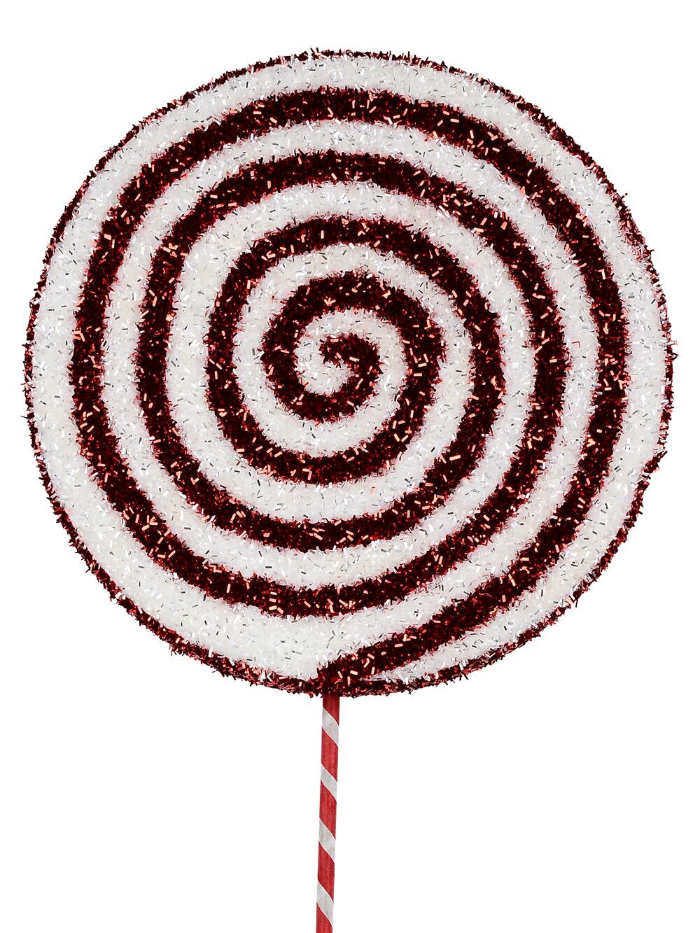 Red & White Spiral Metallic Tinsel Plaque Long Christmas Stem | 71cmRed & White