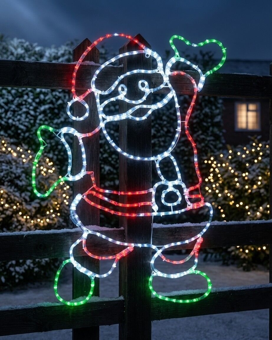1m Jolly Posing Santa LED Rope Light Silhouette With Twinkle EffectRed & White with Green