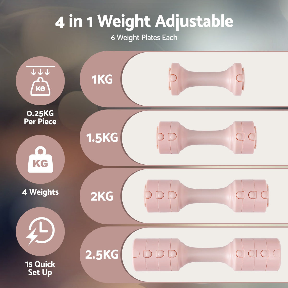 Everfit 2x2.5kg Adjustable Dumbbell Set Weights Set 4-in-1 Home Gym Workout