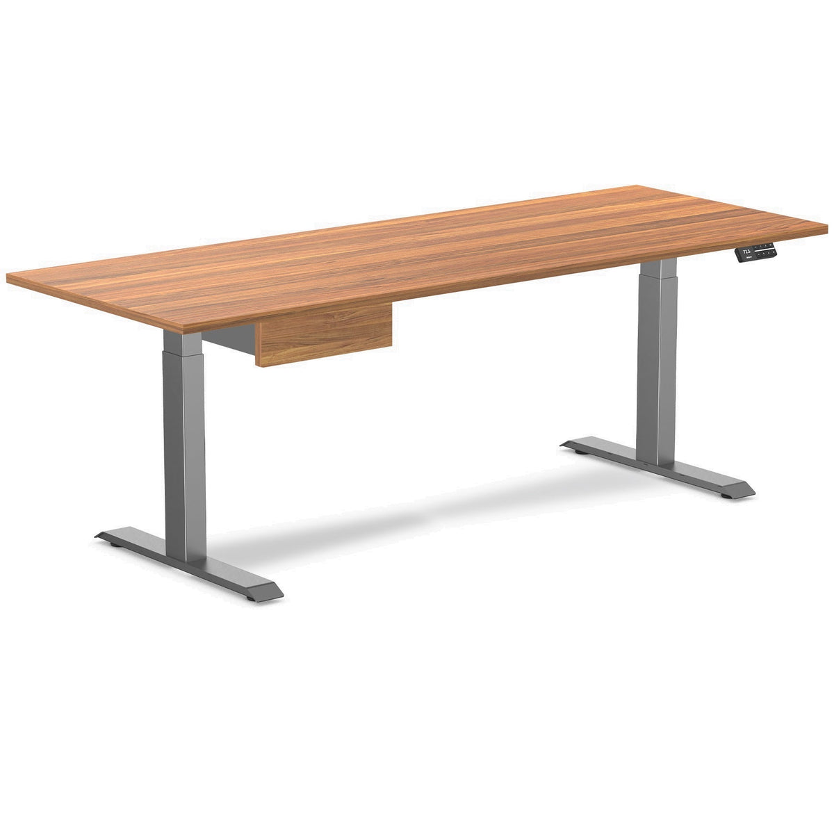 Desky Dual Melamine Standing Desk With Drawer 200cm Prime Oak Desktop and Space Grey Frame