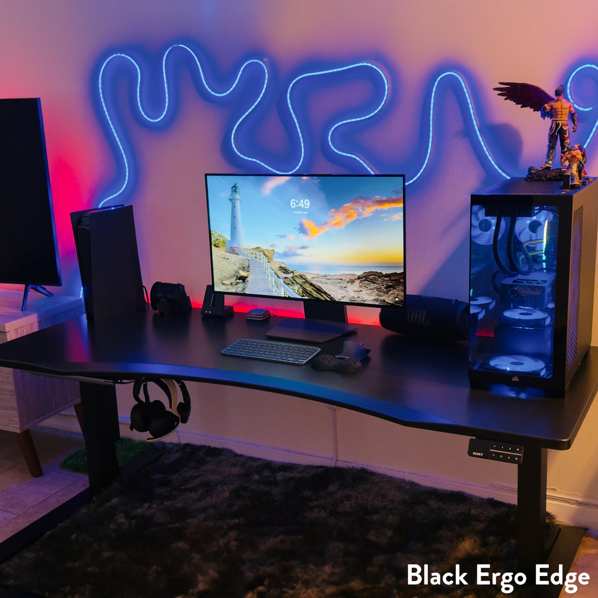 Desky Alpha Dual Sit Stand Gaming Desk - Ergo Edge / 1800x750mm / Matte Black