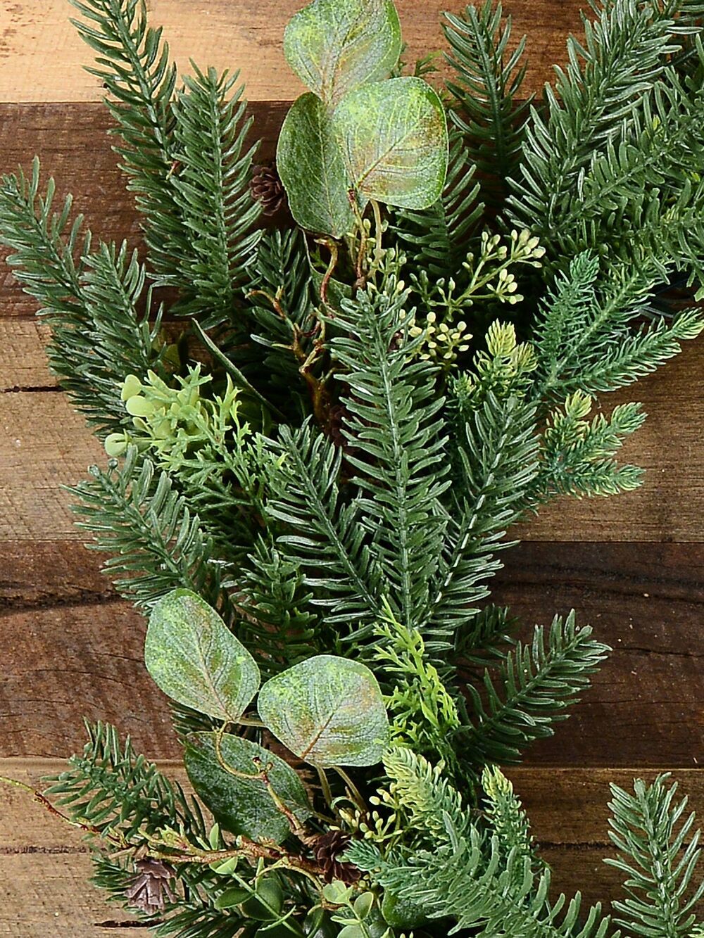 60cm Botanical Mixed Foliage Christmas Wreath With Pine ConesGreen with Brown
