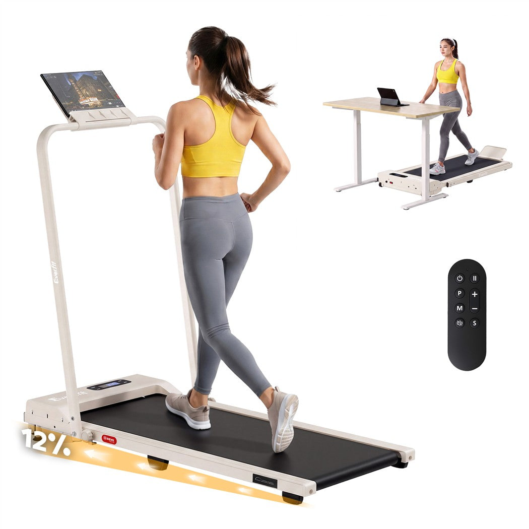 Everfit 3 in 1 Walking Pad Treadmill 12% Incline Foldable Under Desk Treadmills for Home 38cm Beige